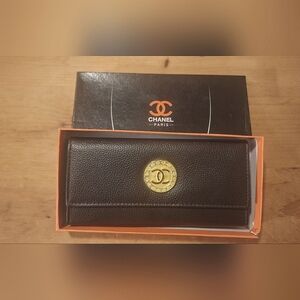 Copy CHANEL Brown Wallet with Gold Emblem